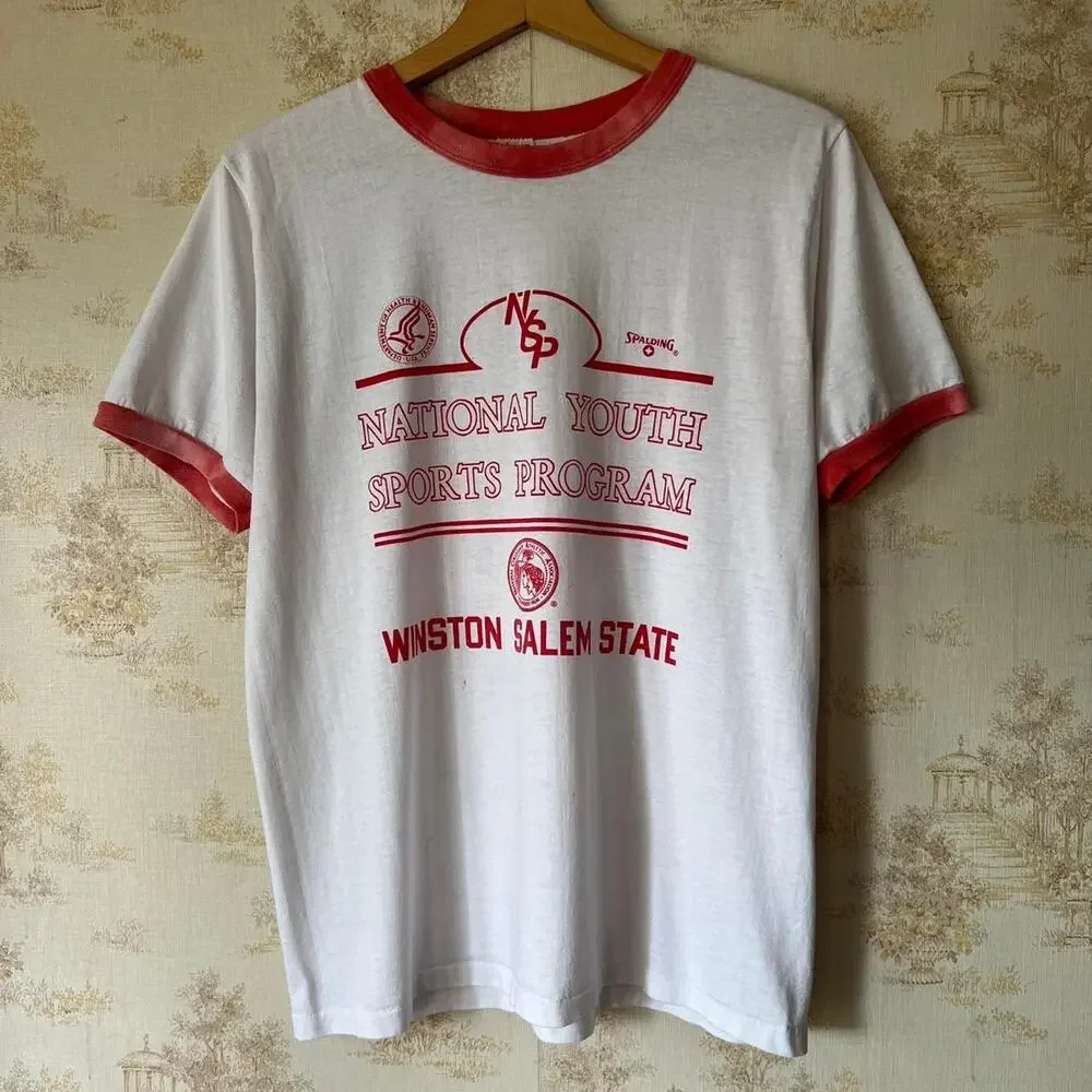 80s Distressed Champion Ringer Tee | Winston Salem State HBCU NYSP | XL - Picture 1 of 16
